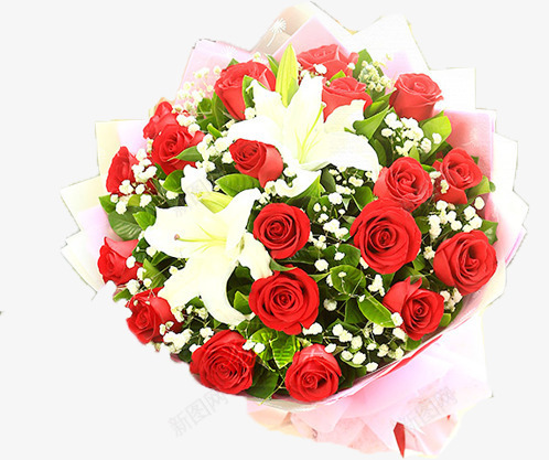 白色百合红色玫瑰花束png免抠素材_88icon https://88icon.com 玫瑰 白色 百合 红色 花束