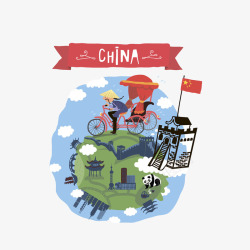 中国旅游景点插画素材