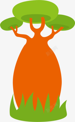 橘色树干卡通树木素材