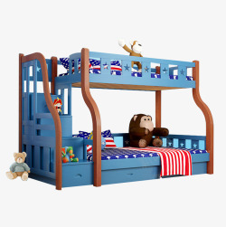 海军风免抠素材蓝色海军风双层儿童床高清图片