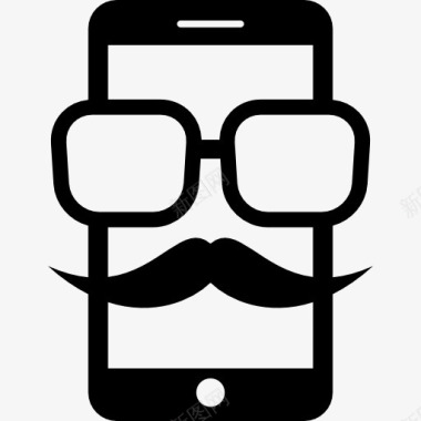 智能手机转移电话与眼镜和胡子图标图标