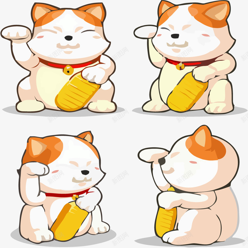 四个招财猫png免抠素材_88icon https://88icon.com 动物 可爱 手绘 招财猫 招财猫png 猫咪