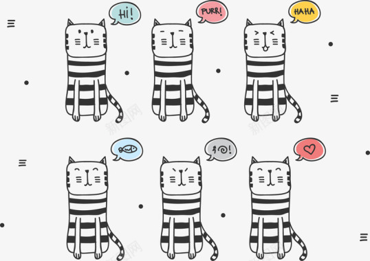 猫咪印花卡通猫咪集合矢量图图标图标