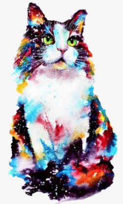 彩色晕染手绘猫咪素材