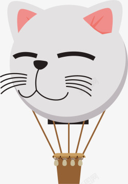 白色卡通猫咪热气球矢量图素材