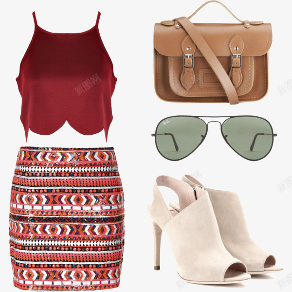 花裙子和眼镜png免抠素材_88icon https://88icon.com 服装搭配 眼镜 花裙子