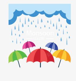 雨季下雨彩色雨伞矢量图素材