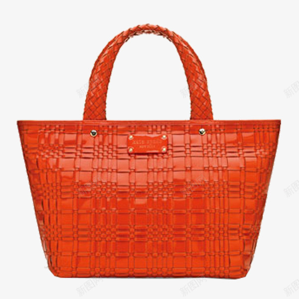 橘色格子手提包png免抠素材_88icon https://88icon.com 产品实物 手提包 橘色包包 编织手提包