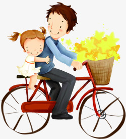 骑自行车带着女儿游玩父亲节素材