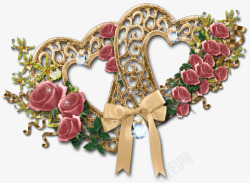 心型装饰图案金属质感玫瑰丝带装素材