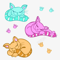 三只睡觉的卡通猫咪素材