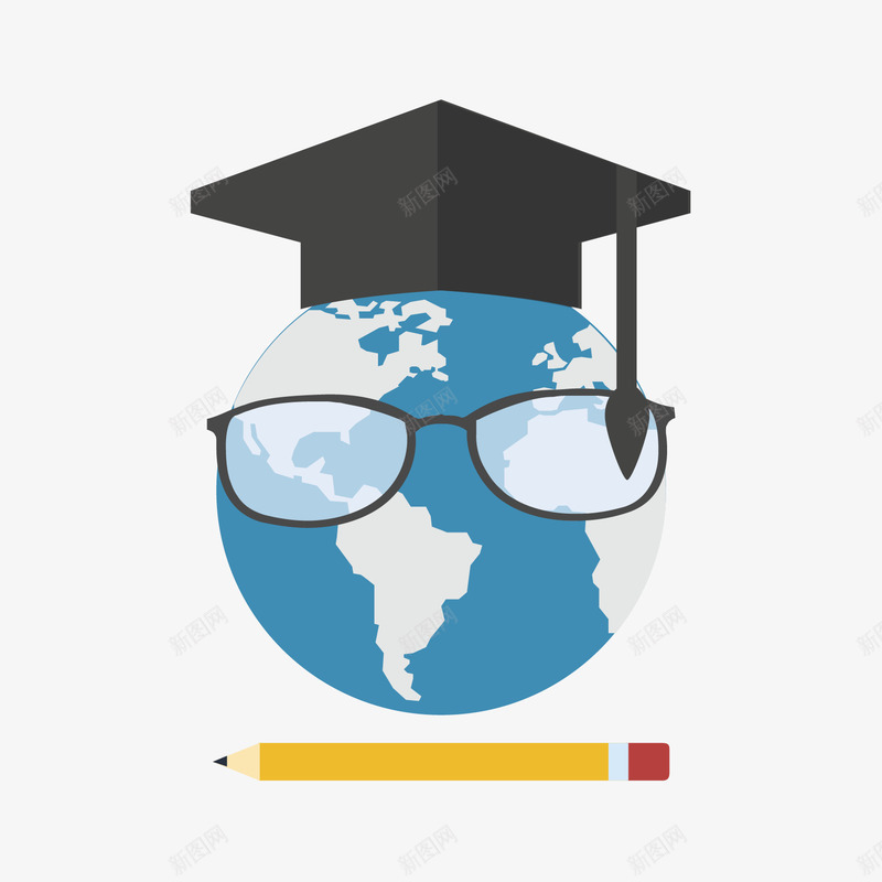 戴着眼镜的地球矢量图ai免抠素材_88icon https://88icon.com 地球 学习 帽子 教育 矢量图