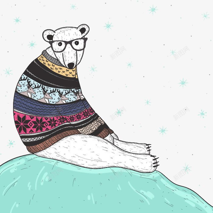 穿衣服的北极熊png免抠素材_88icon https://88icon.com 北极熊 眼镜 花纹 衣服