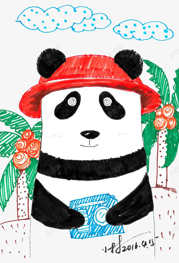 戴帽子的熊猫png免抠素材_88icon https://88icon.com 国宝 手绘 插画 熊猫