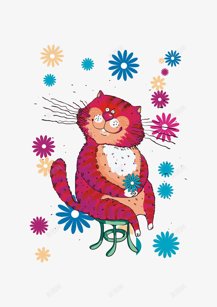 可爱猫咪png免抠素材_88icon https://88icon.com 尾巴 微笑 手绘 斑点 斑纹 猫咪 红色 胡须 花朵