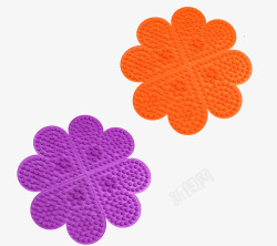 指压板橘色和紫色的四叶草型指压板高清图片