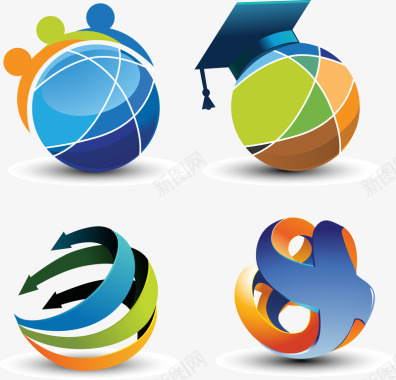 创意立体手绘logo手绘立体球形图标图标