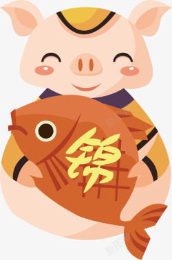 骑着锦鲤的小猪猪年锦鲤高清图片
