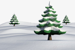 手绘雪地圣诞树素材