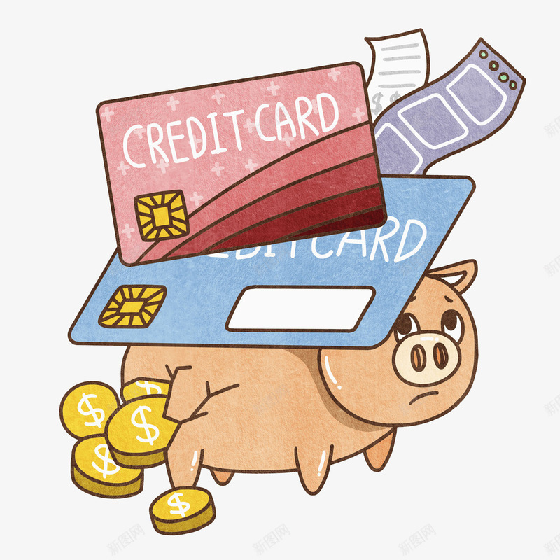 手绘小猪png免抠素材_88icon https://88icon.com 信用卡 动物 卡通 可爱 宠物 小猪 手绘 水彩 金币 金色