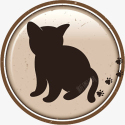 圆形的卡通猫咪和脚印标志素材