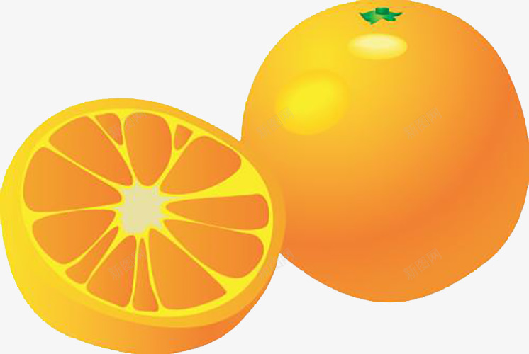 一个半橘子png免抠素材_88icon https://88icon.com 一整个橘子 半个橘子 桔子叶 橘色的 酸甜的水果