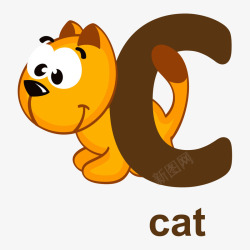 可爱动物猫咪字母C素材