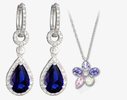 深蓝色宝石耳环和项链素材