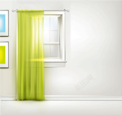 窗户窗帘黄绿色阳光素材