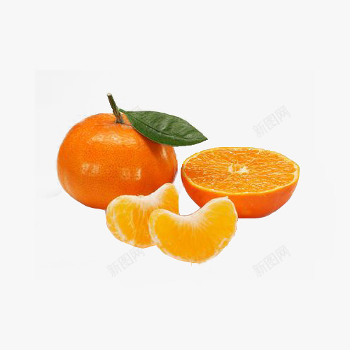 橘子果瓣png免抠素材_88icon https://88icon.com 丑柑 切半 叶子 成熟 柑 橘色