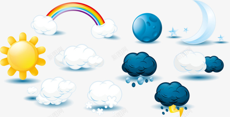 天气背景卡通创意天气图标3D矢量图图标