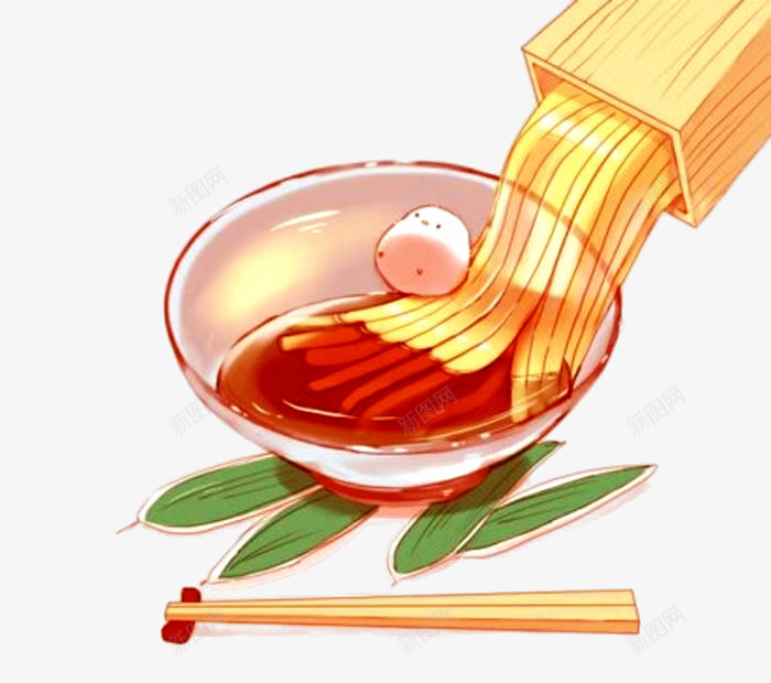 卡通手绘食物psd免抠素材_88icon https://88icon.com 可爱 手绘面条 手绘餐具 液体 竹叶 筷子 高汤