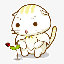 看花的白色卡通可爱猫咪素材