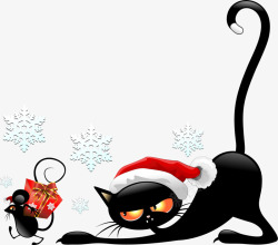 圣诞节可爱黑色猫咪素材