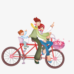 骑自行车游玩的一家人素材