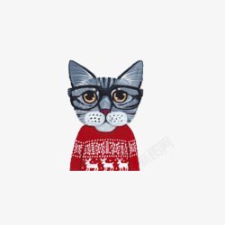 无嘴猫穿红毛衣的灰猫高清图片