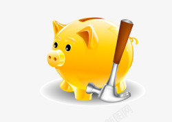 金色小猪储钱罐素材