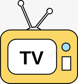 电视tv手绘卡通黄色电视机高清图片