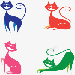 抽象四色猫咪素材