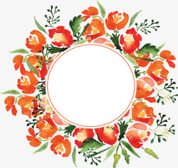 橘红色水彩花朵边框矢量图素材