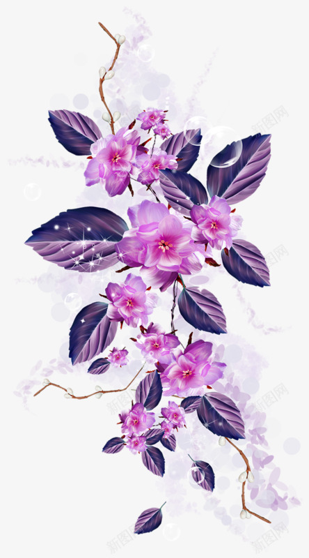紫色花装饰png免抠素材_88icon https://88icon.com 玫瑰 阳光 黄色