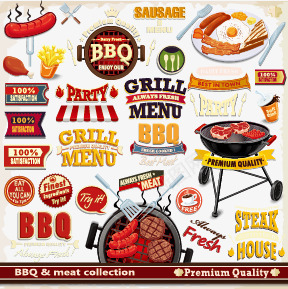 鸡肉烤肉标签烤肉标签烧矢量图图标图标