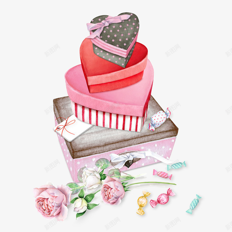 摞在一起的礼盒png免抠素材_88icon https://88icon.com 心形的 手绘 方形的 礼物盒 简图 粉色的 红色的 花朵