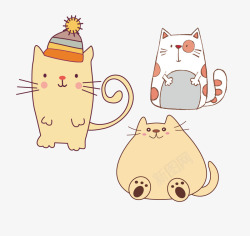 手绘三款可爱的猫咪矢量图素材
