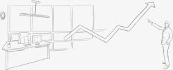 办公室线条手绘黑色线条办公室人物高清图片