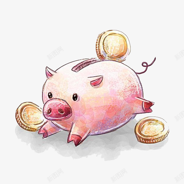 硬币小猪png免抠素材_88icon https://88icon.com 存钱罐 小猪 尾巴 手绘 硬币 粉色 耳朵 黄色