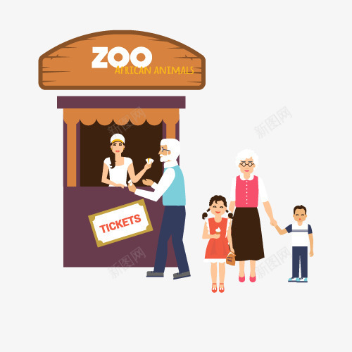 游玩动物园png免抠素材_88icon https://88icon.com 买票 动物园 卡通 手绘祖孙 祖孙