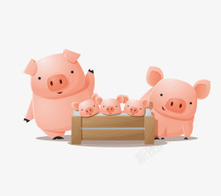 五只粉红色的小猪矢量图素材
