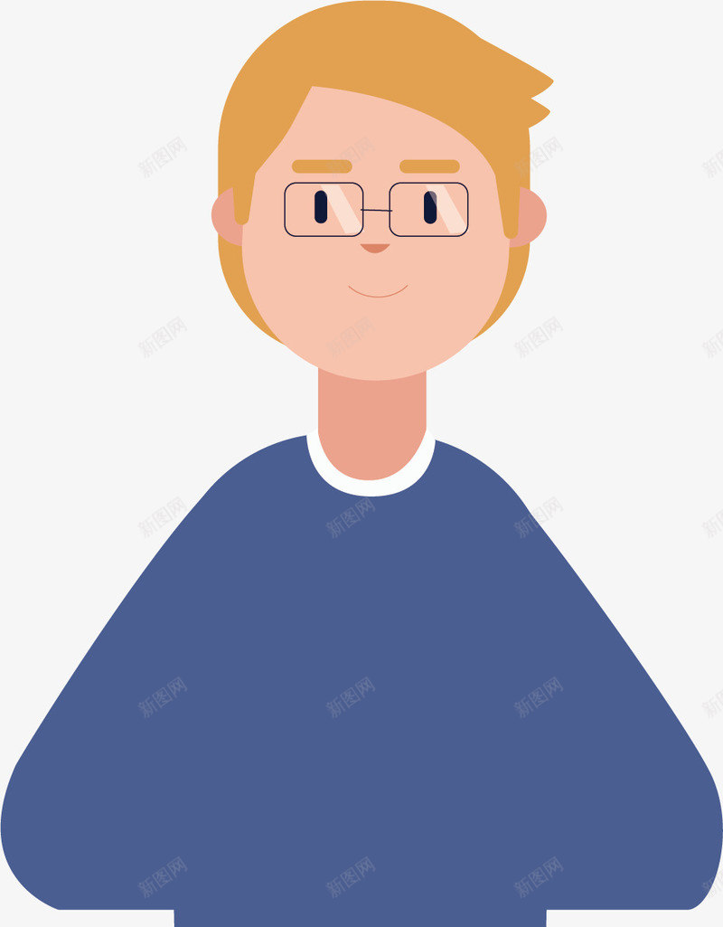 蓝色上衣男孩矢量图ai免抠素材_88icon https://88icon.com 人物 微笑 戴眼镜 男生 蓝色上衣 黄色头发 矢量图