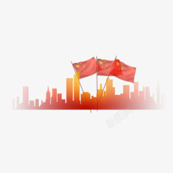 红旗飞扬城市中素材